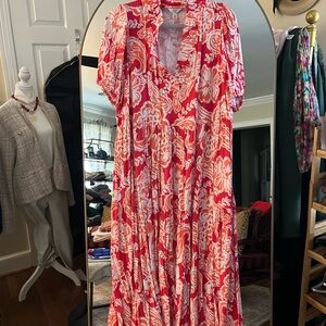 Floral Red and White Dress